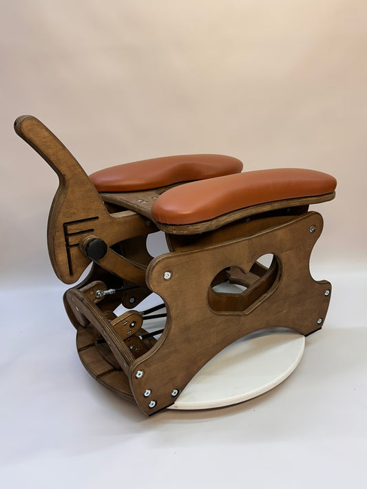 Elegant luxury rocking chair from hardwood with faux leather upholstery. Designed for intimacy, featuring adjustable angles, depth settings, and an optional vibration function. Ball-bearing rocking mechanism ensures effortless motion and stability. Monkey Rocker Glider Chair