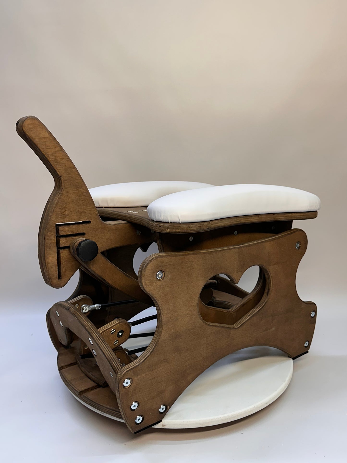 Elegant luxury rocking chair from hardwood with faux leather upholstery. Designed for intimacy, featuring adjustable angles, depth settings, and an optional vibration function. Ball-bearing rocking mechanism ensures effortless motion and stability. Monkey Rocker Glider Chair