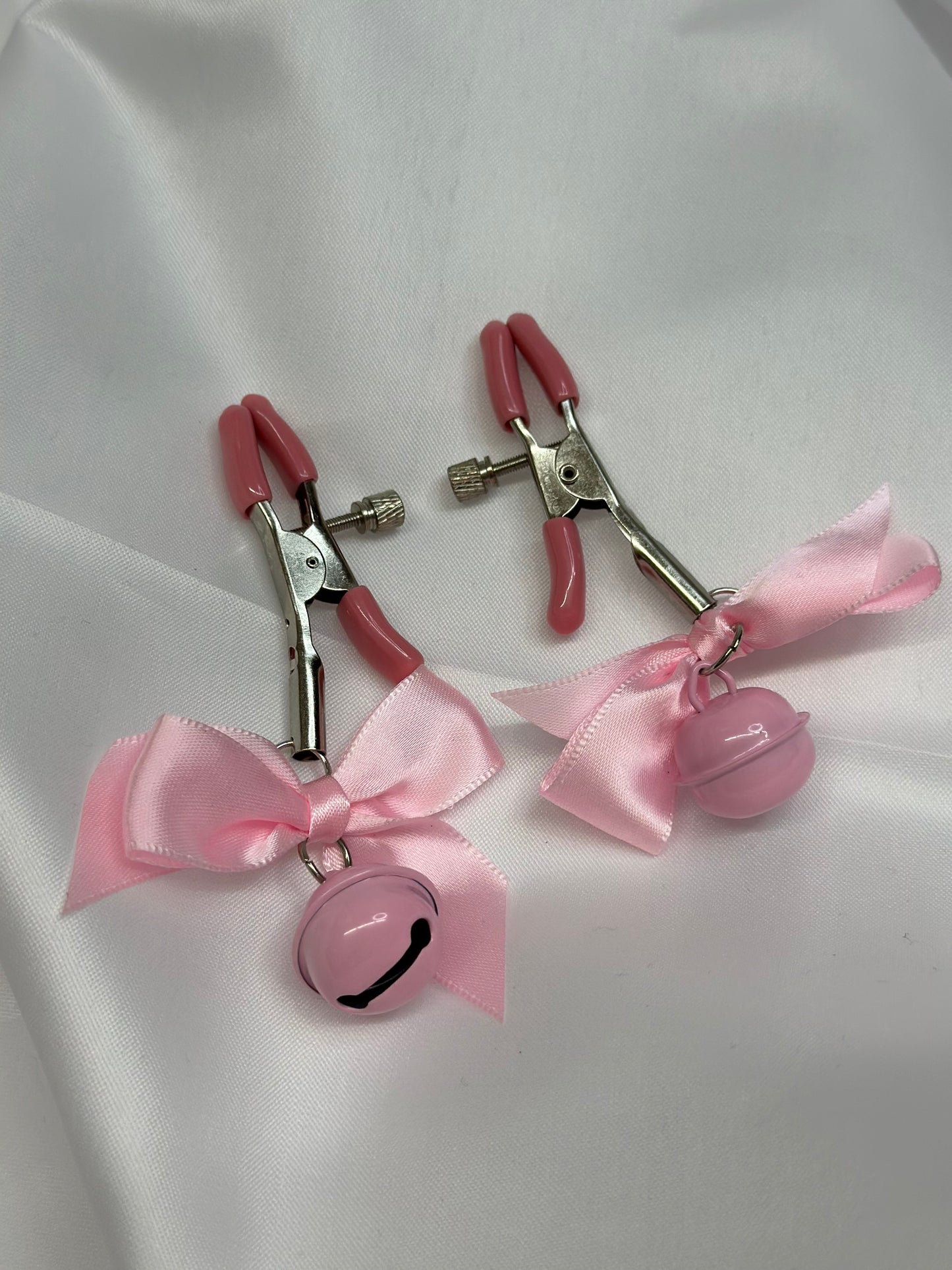 Pink Nipple Clamps with Bows and Bells | Non-Piercing, BDSM Play Clamps, Nipple Torture Steel Clip, Adult Toy, DDLG Gift, LGBT, Kinky Accessories