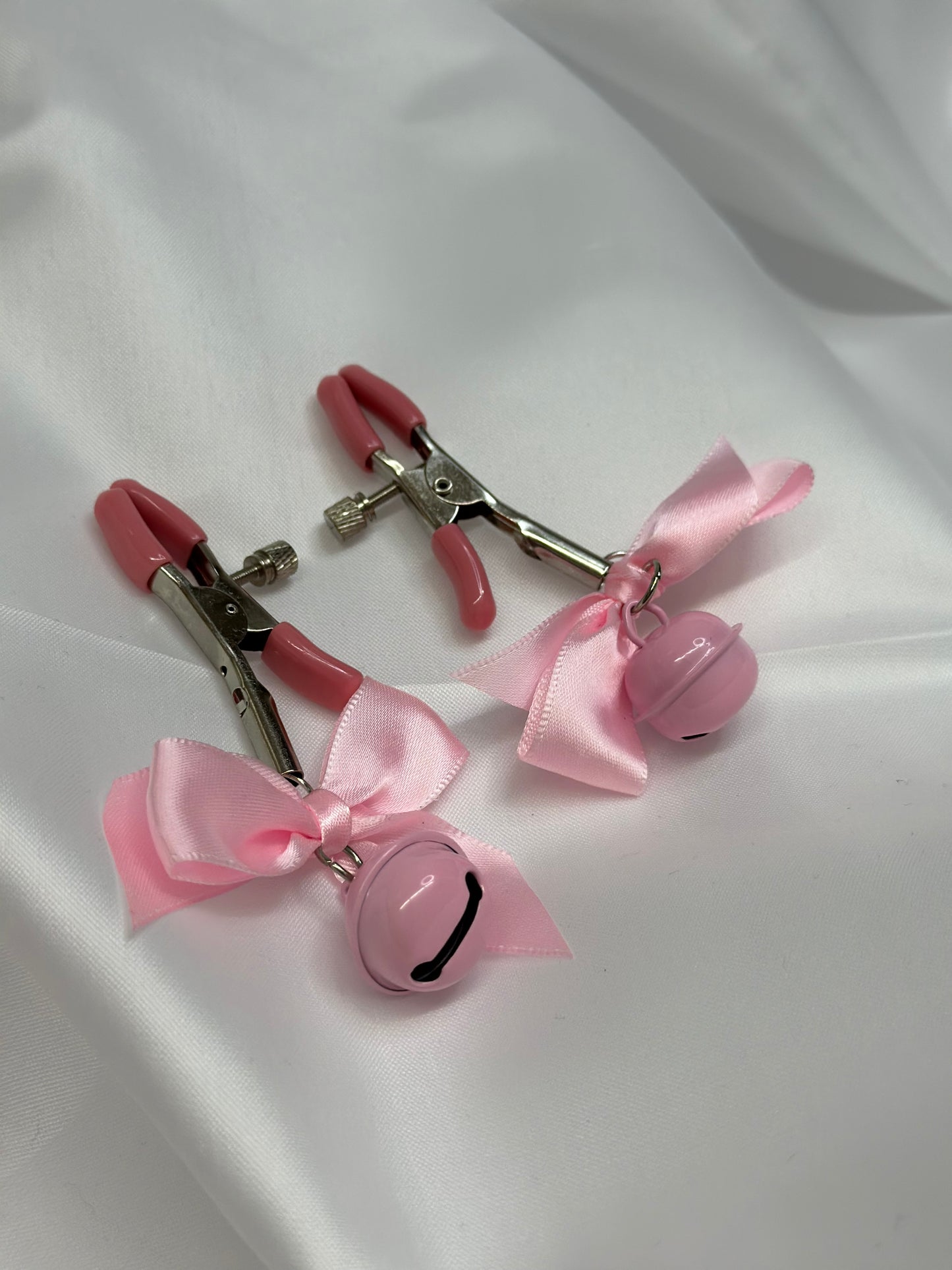 Pink Nipple Clamps with Bows and Bells | Non-Piercing, BDSM Play Clamps, Nipple Torture Steel Clip, Adult Toy, DDLG Gift, LGBT, Kinky Accessories