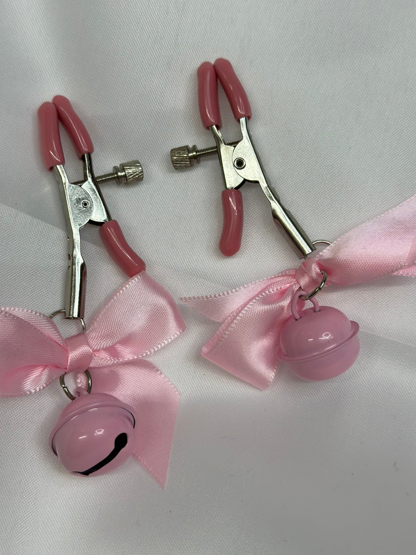 Pink Nipple Clamps with Bows and Bells | Non-Piercing, BDSM Play Clamps, Nipple Torture Steel Clip, Adult Toy, DDLG Gift, LGBT, Kinky Accessories